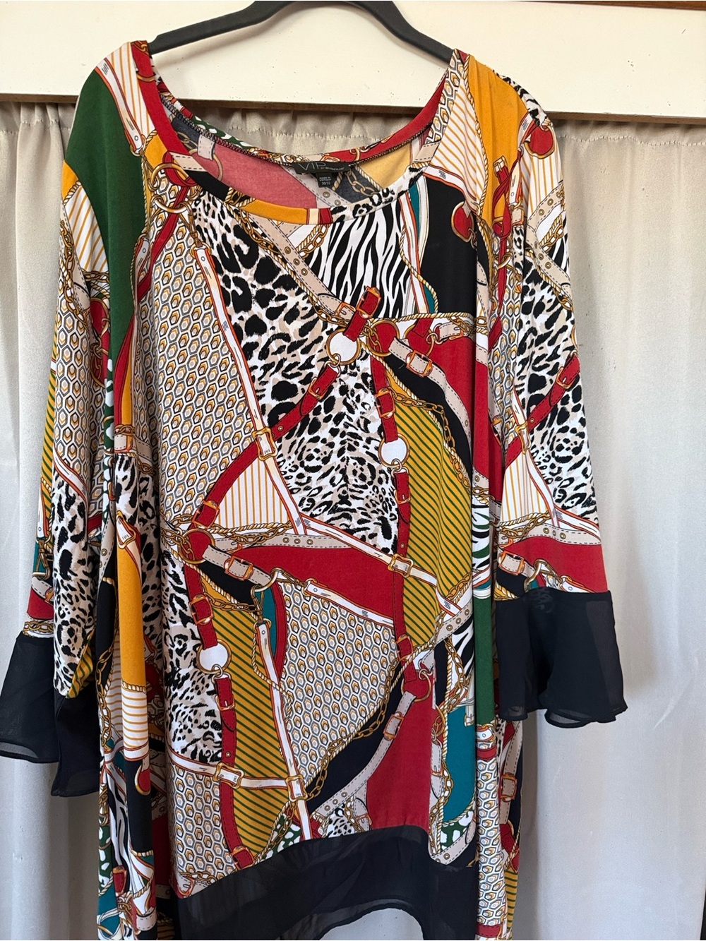 Avenue Mixed-Print Tunic Top in Red, Green, Yellow & Black